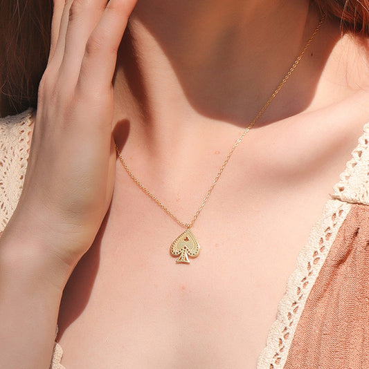 Poker Card Heart Sterling Silver Plated Gold Necklace