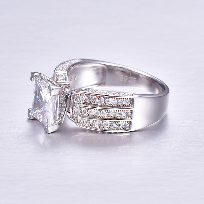 Pure Princess Cut Sterling Silver Ring-ZX-Juri Elle