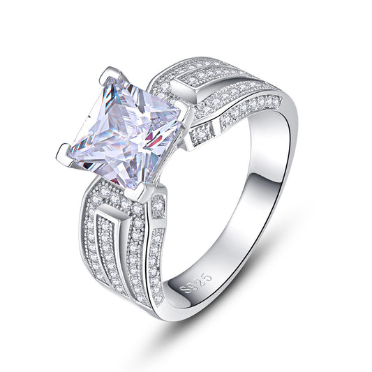 Pure Princess Cut Sterling Silver Ring-ZX-Juri Elle