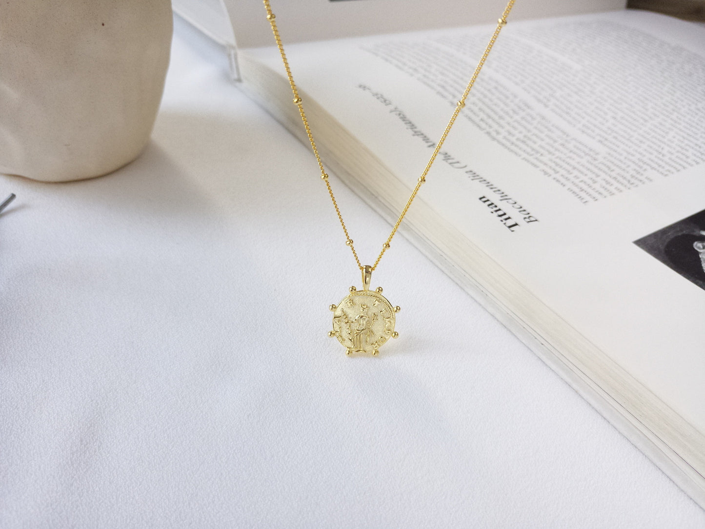 Godness Statue Sterling Silver Plated Gold Necklace