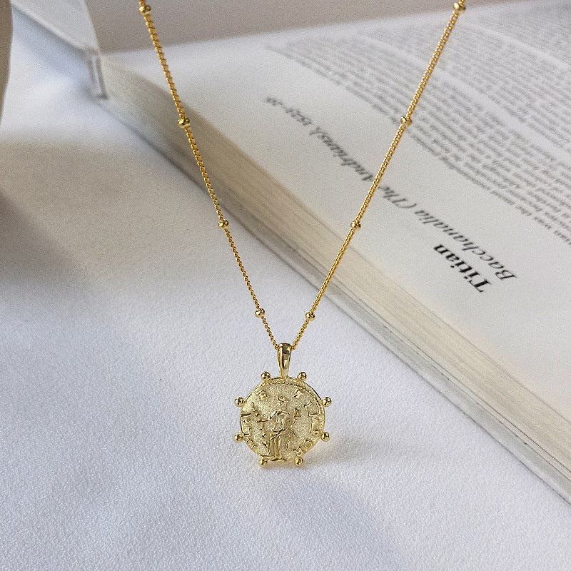Godness Statue Sterling Silver Plated Gold Necklace