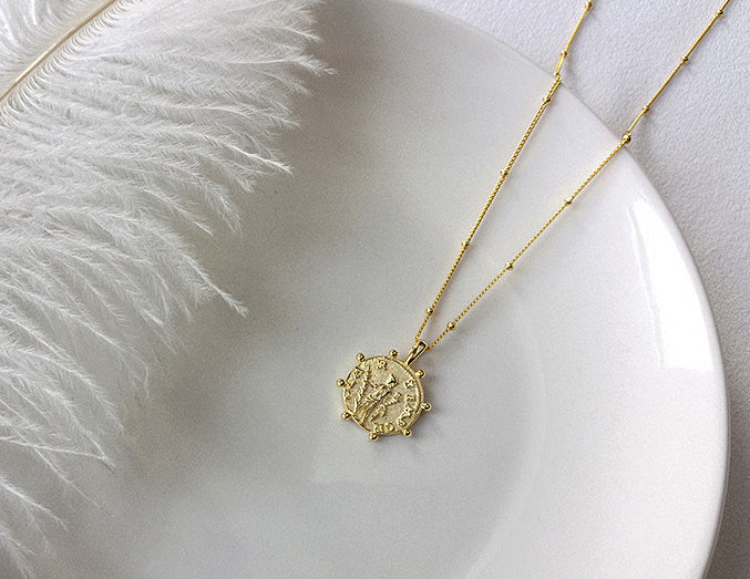 Godness Statue Sterling Silver Plated Gold Necklace