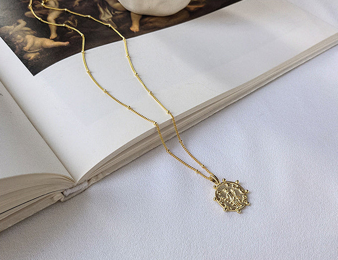 Godness Statue Sterling Silver Plated Gold Necklace