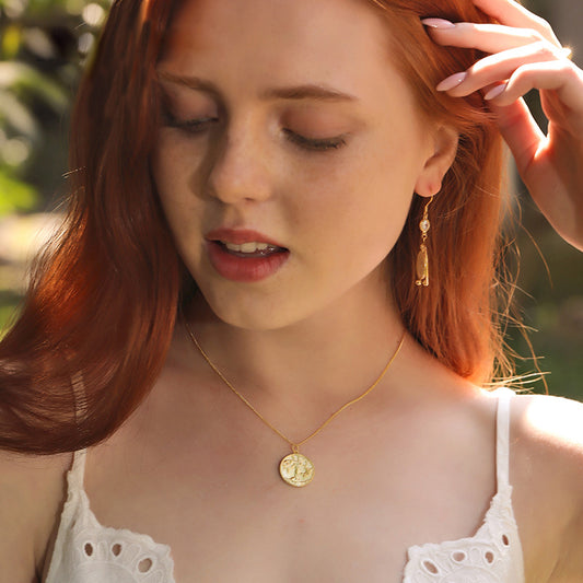 Embossed Eaves Tree Sterling Silver Plated Gold Necklace