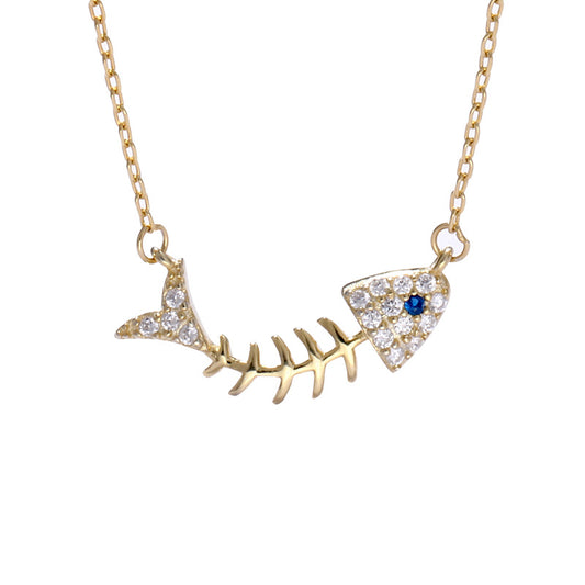 Classic Fish Bone Round Cut Sterling Silver Plated Platinum Necklace