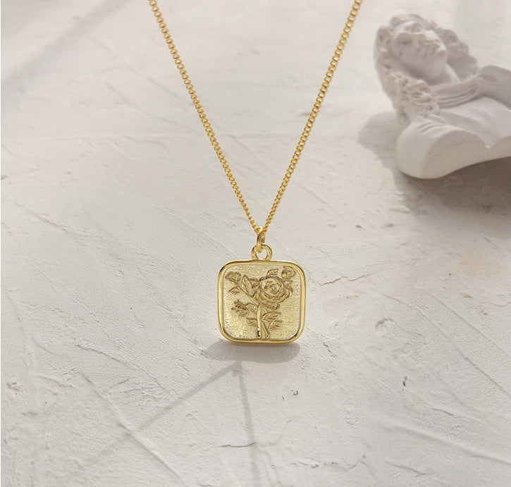 Golden Rose Card Sterling Silver Plated Gold Necklace