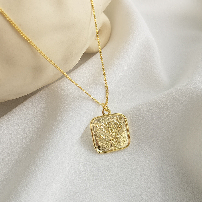 Golden Rose Card Sterling Silver Plated Gold Necklace