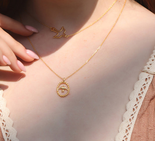 Golden Swallow Sterling Silver Plated Gold Necklace