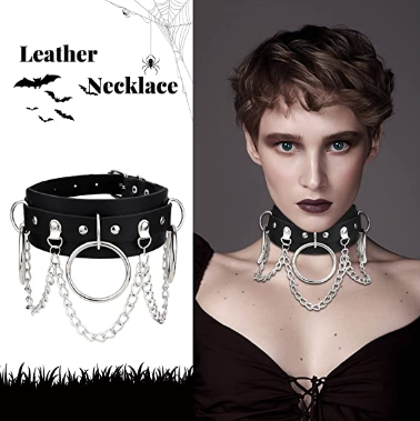 Adjustable Punk Leather Gothic Chain Choker Necklace