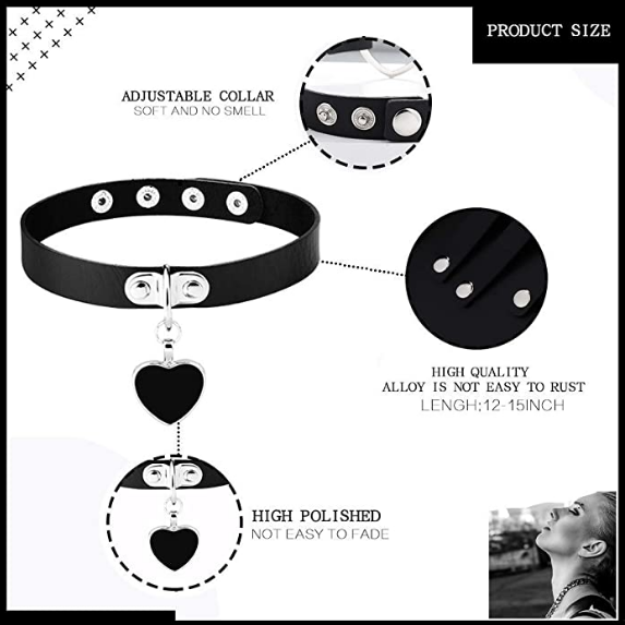 Heart Punk Leather Choker Necklace A