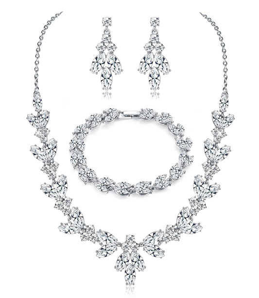 Necklace Earrings Bracelet Set Wedding Jewelry