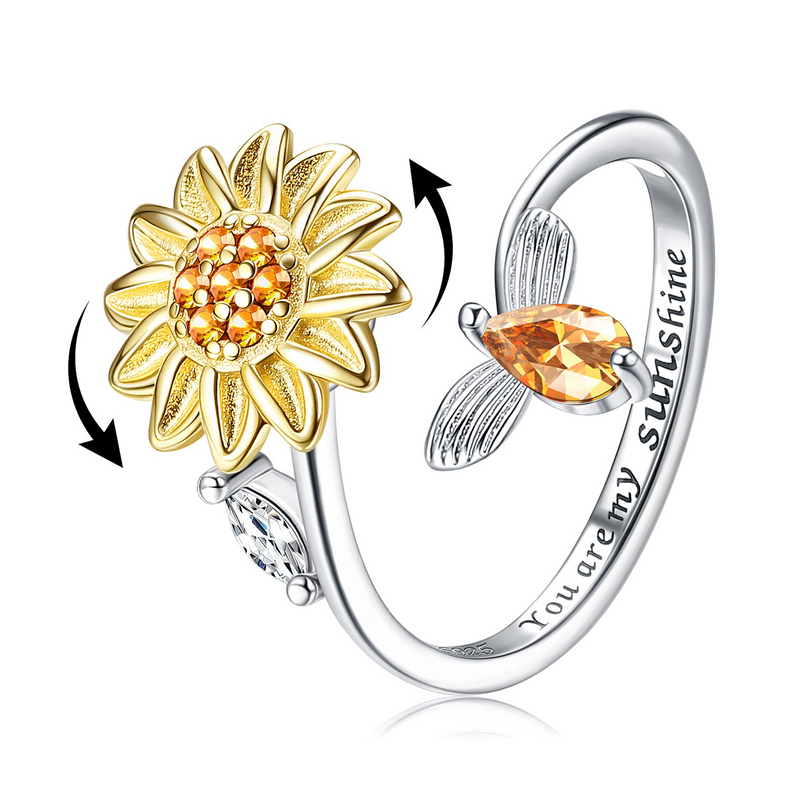 Sunflower Anxiety Ring for Women Spinner Fidget Ring