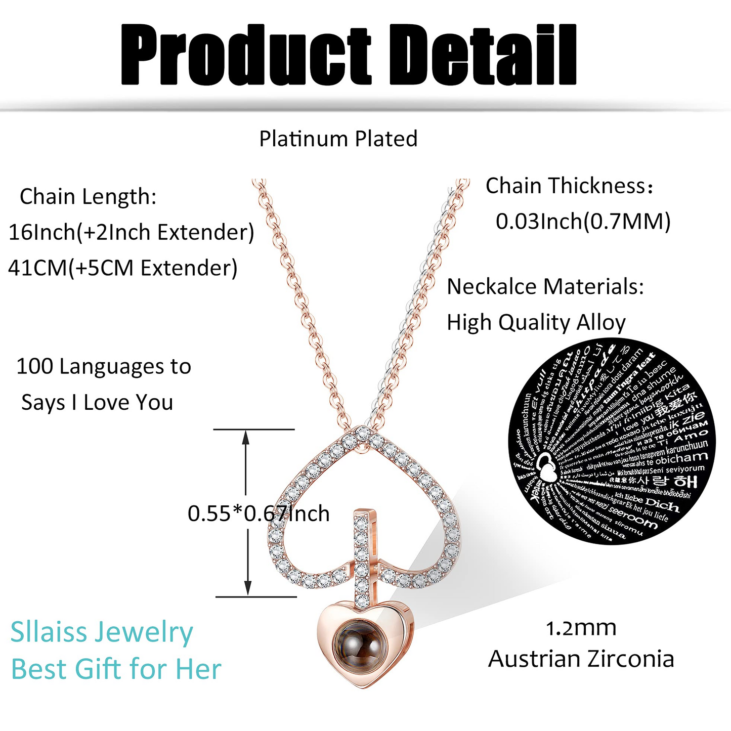 100 Languages I Love You Heart Necklace
