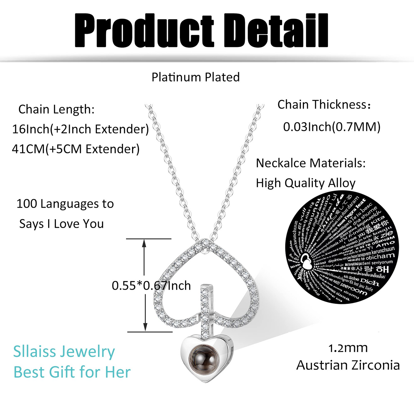 100 Languages I Love You Heart Necklace