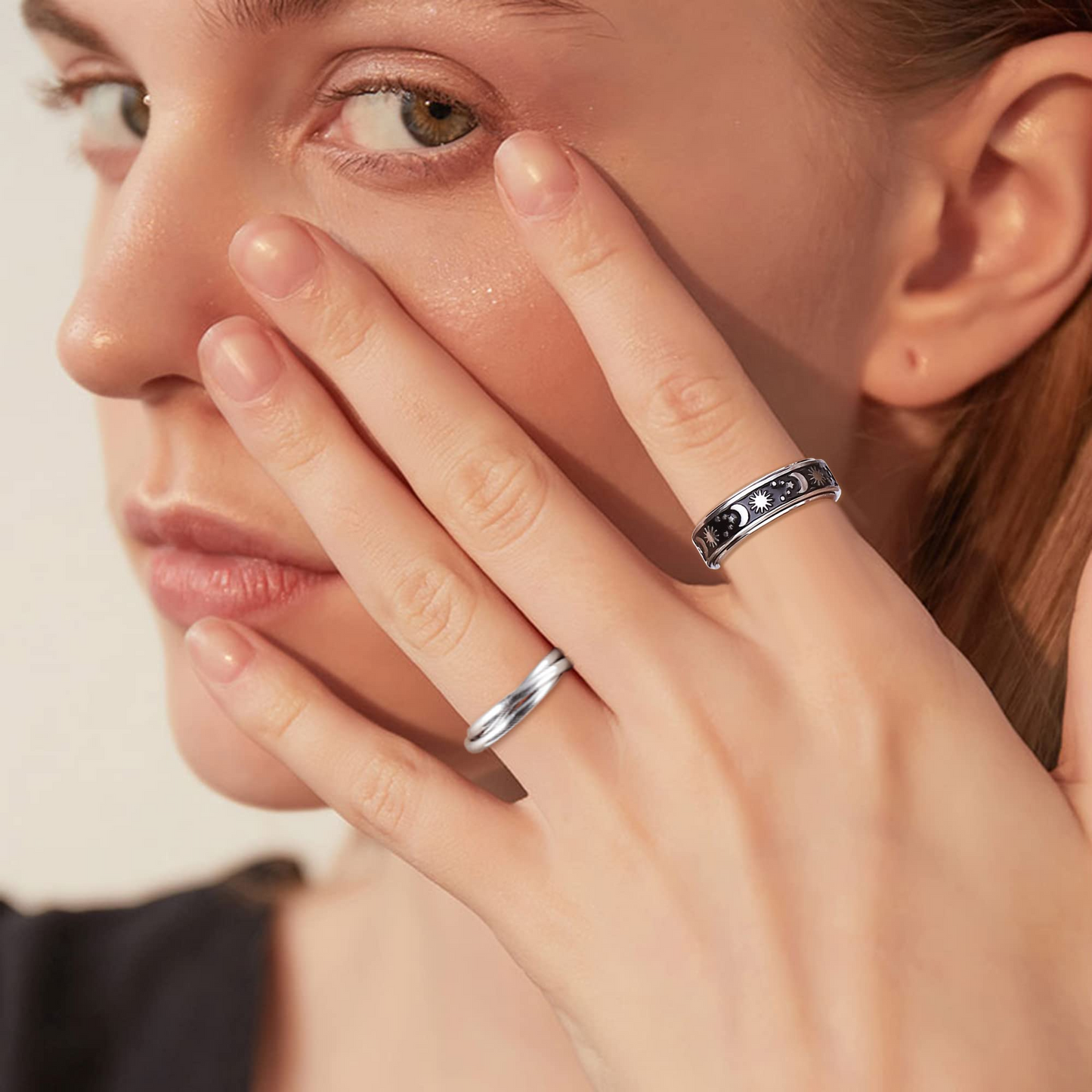 Spinner Fidget Ring for Anxiety Moon Star Sun Ring
