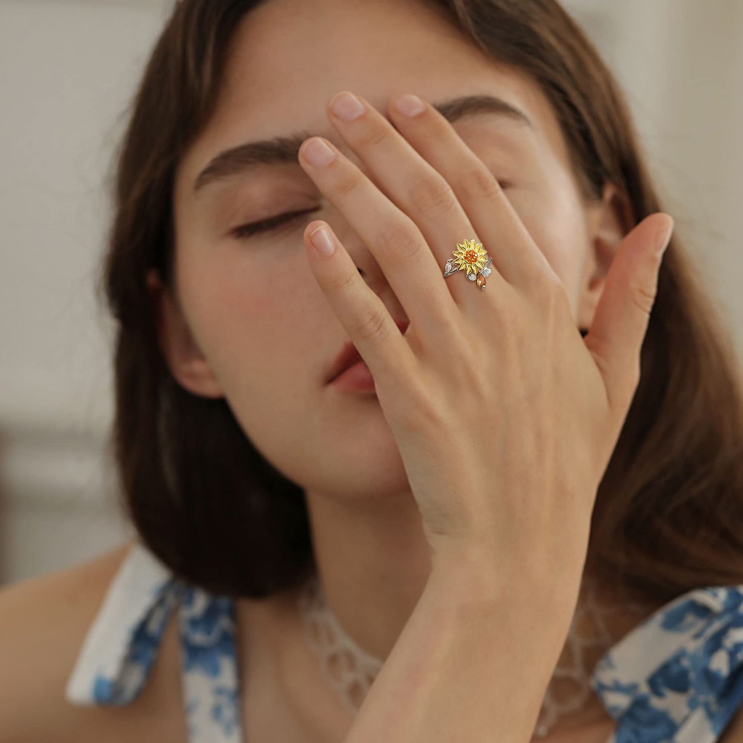 Sunflower Anxiety Ring for Women Spinner Fidget Ring