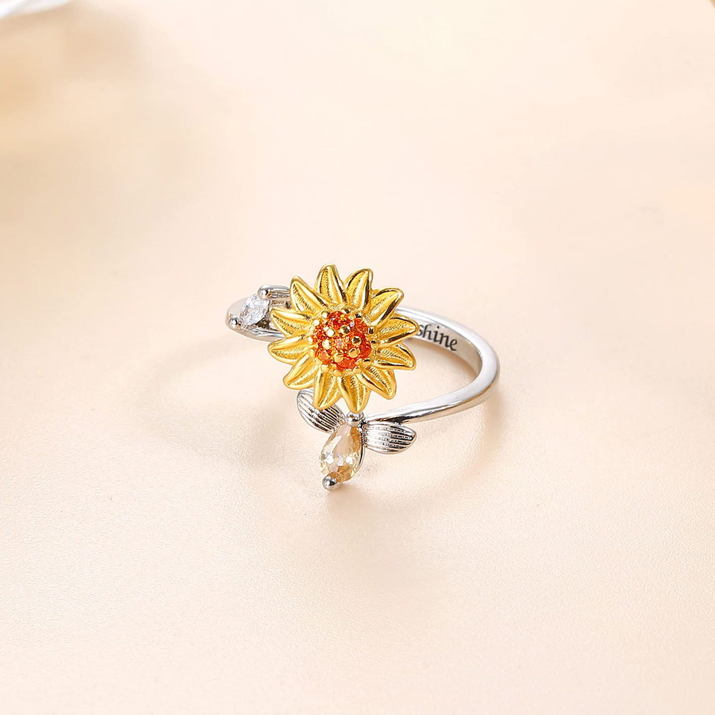 Sunflower Anxiety Ring for Women Spinner Fidget Ring