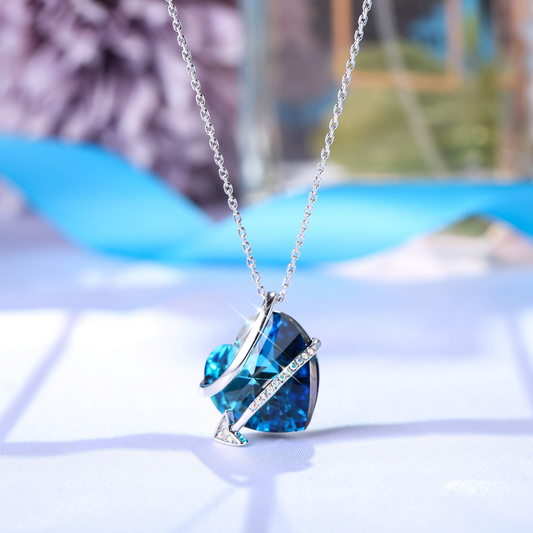 Blue Heart Arrow Pendant Necklace