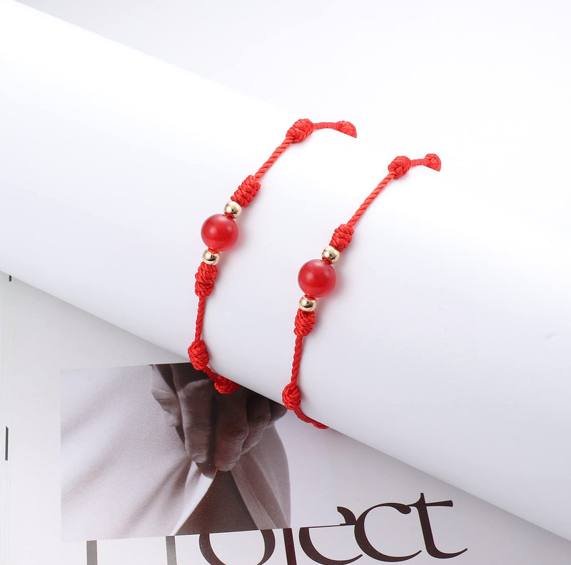 2 Pcs  Adjustable Red Knots String Bracelet