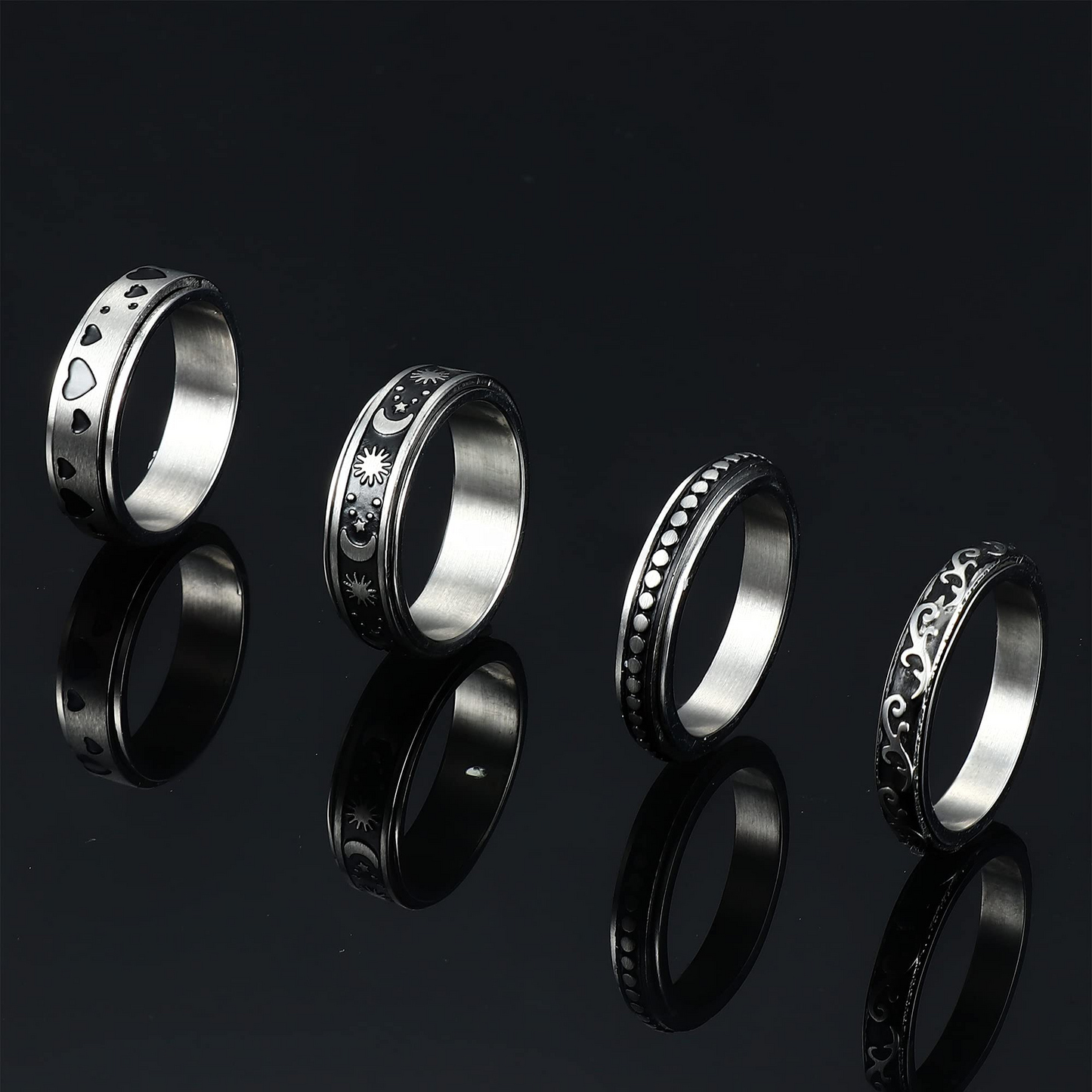 Spinner Fidget Ring for Anxiety Moon Star Sun Ring