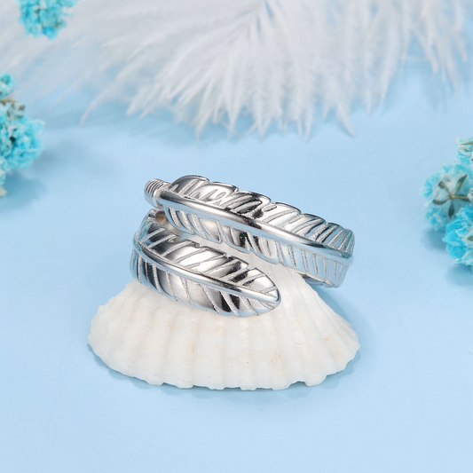 Adjustable Angel Wings Leaf Ring