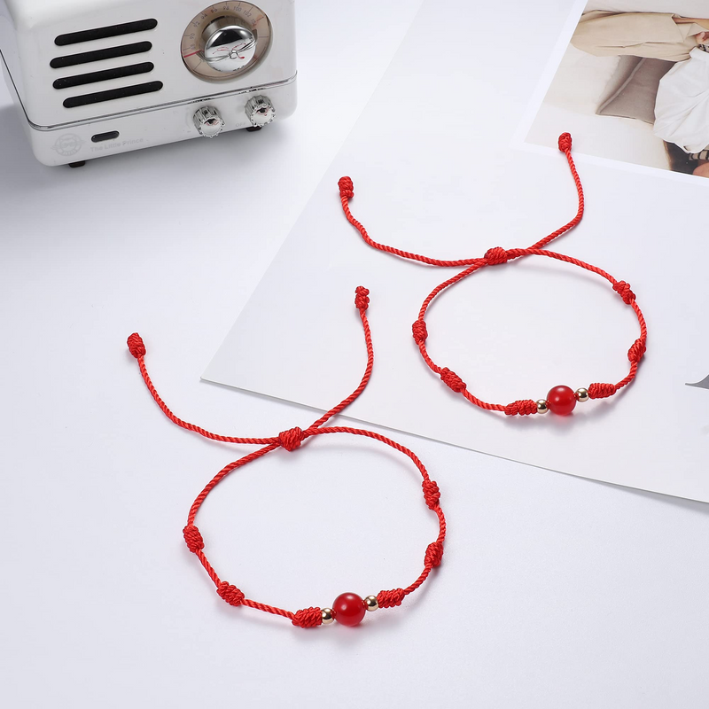2 Pcs  Adjustable Red Knots String Bracelet