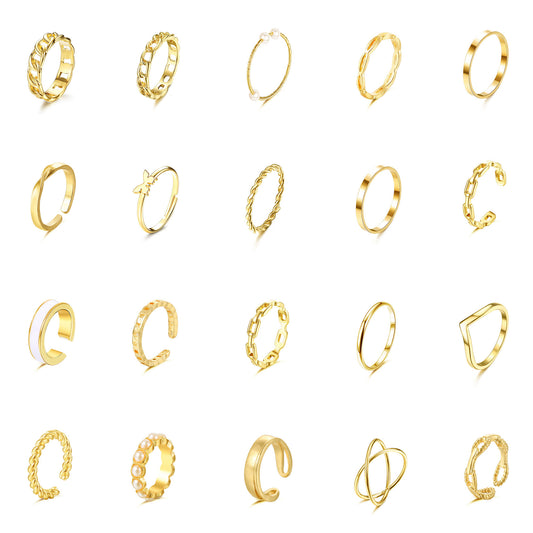 JeryWe Lot de 20 bagues d'articulation pour femme en or pour femme