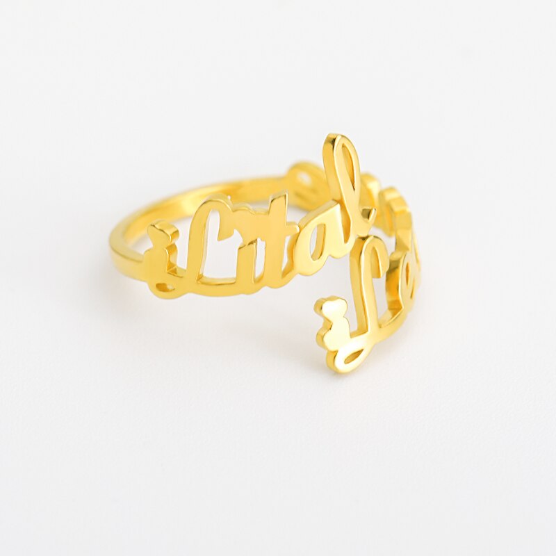 U7 Jewelry Custom Double Name Ring Open Cuff Finger Ring For Women - U7  Jewelry