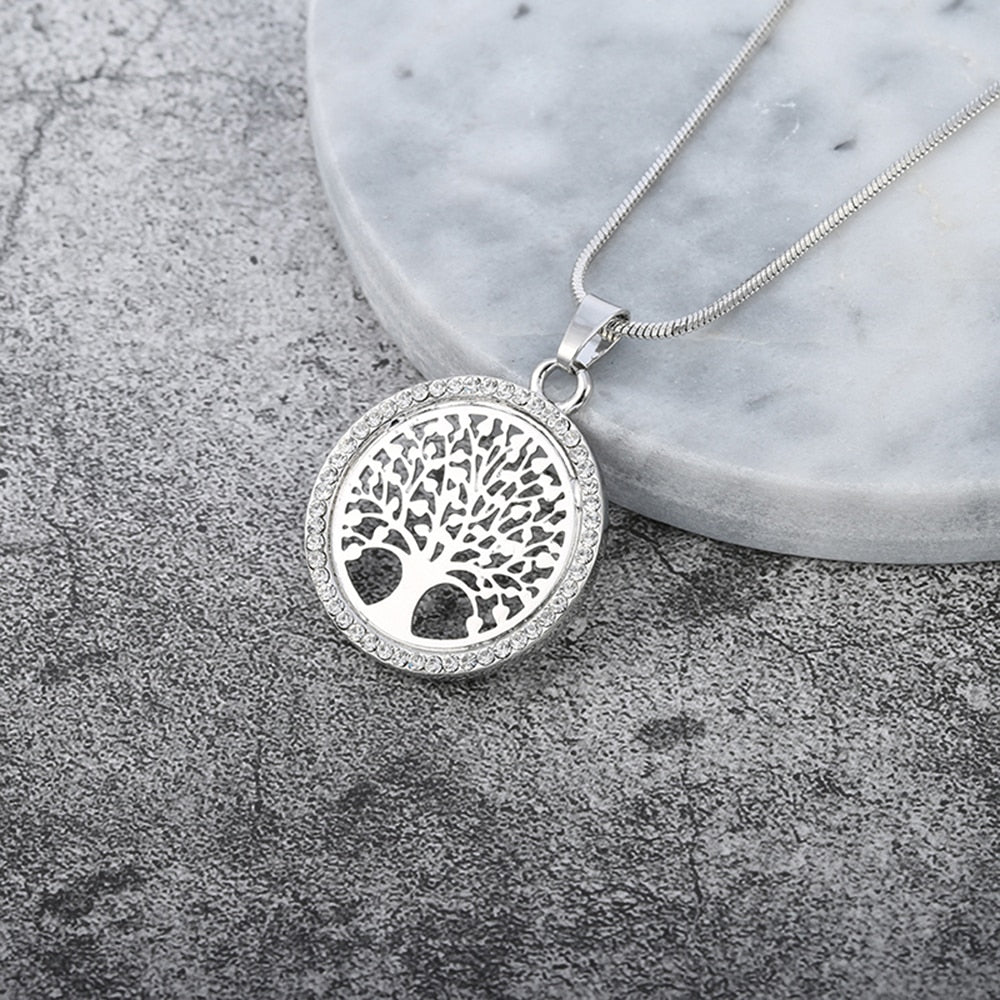 Tree of Life Rhinestone Round Small Pendant Necklace
