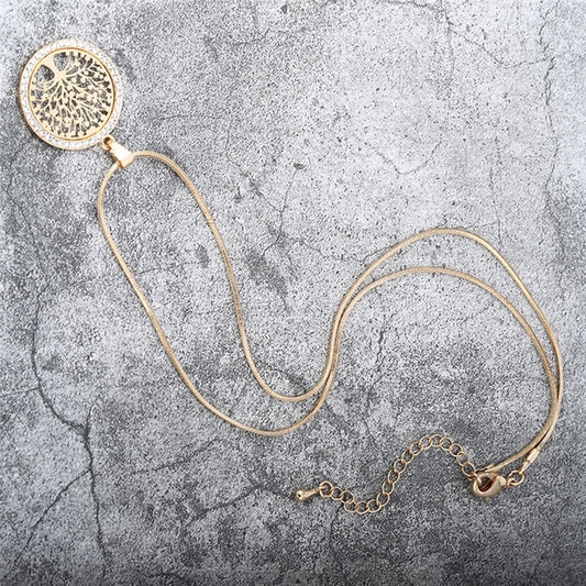 Tree of Life Rhinestone Round Small Pendant Necklace