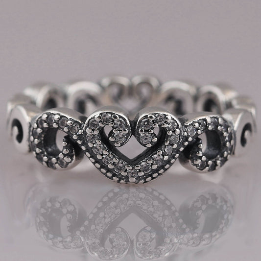 Bague sanscrite en argent sterling en forme de cœur