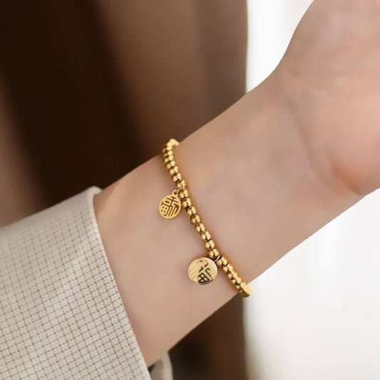 Simple Stretchy Gold Stainless Steel Bracelet