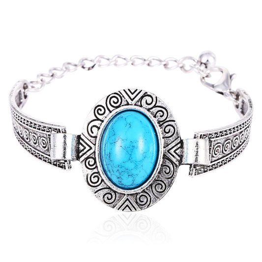 Vintage Carved Turquoise Alloy Bracelet