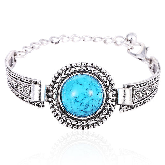 Vintage Carved Turquoise Alloy Bracelet