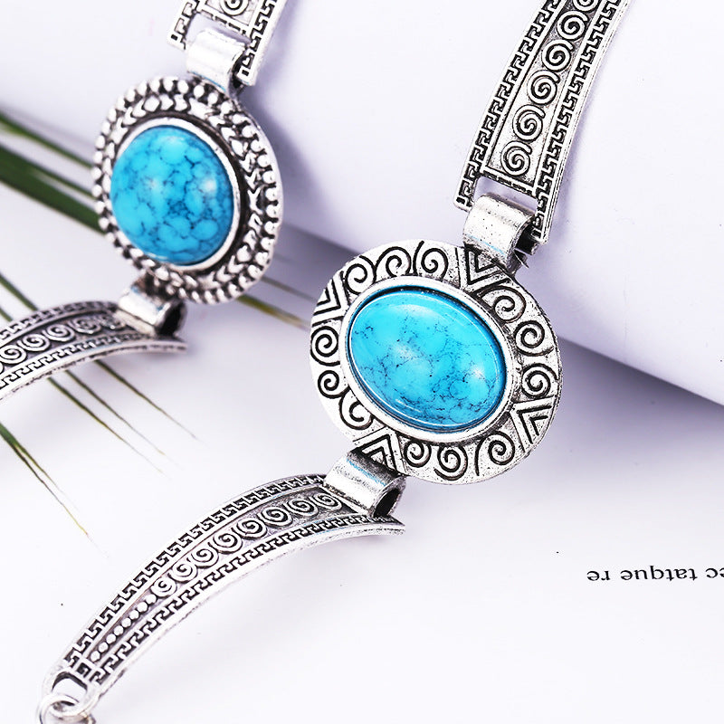 Vintage Carved Turquoise Alloy Bracelet