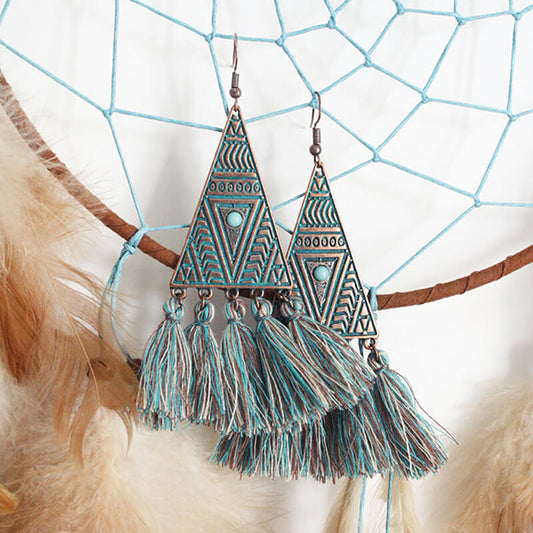 Boucles d'oreilles en argent sterling avec triangle de bohème et pampilles vintage