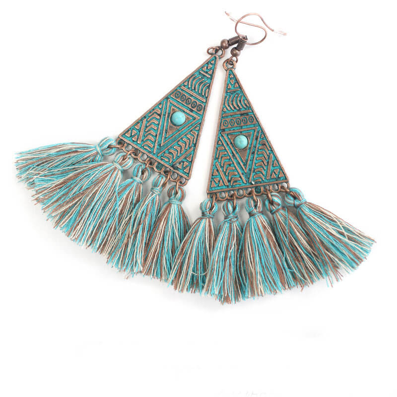 Vintage Tassel Bohemian Triangle Sterling Silver Earrings